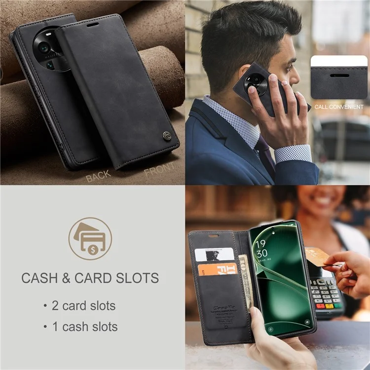 CASEME 013 Серия для Oppo Find X6 Чехол-книжка из искусственной кожи с подставкой и защитой - Черный