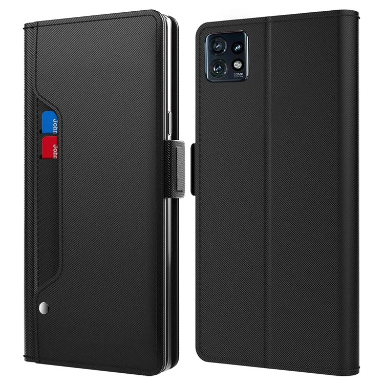 Capa Flip de Couro para Motorola Edge 40 Pro 5G / Moto X40 5G Shell com Suporte de Cartão de Espelho - Preta