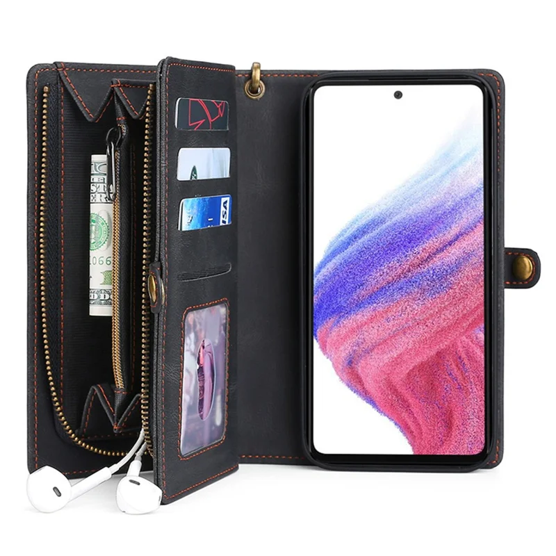 MEGSHI 017 Series For Samsung Galaxy A32 4G (EU Version) Detachable Leather Case Magnetic Absorption Zippered Wallet Shockproof Cover - Black