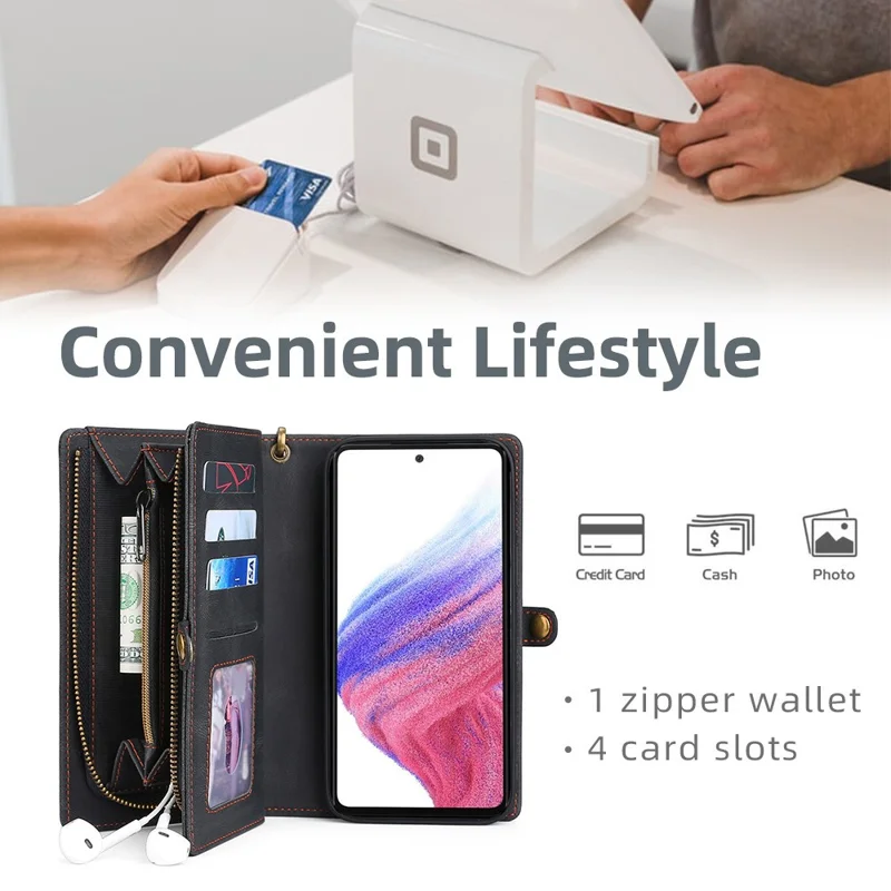 MEGSHI 017 Series For Samsung Galaxy A32 4G (EU Version) Detachable Leather Case Magnetic Absorption Zippered Wallet Shockproof Cover - Black