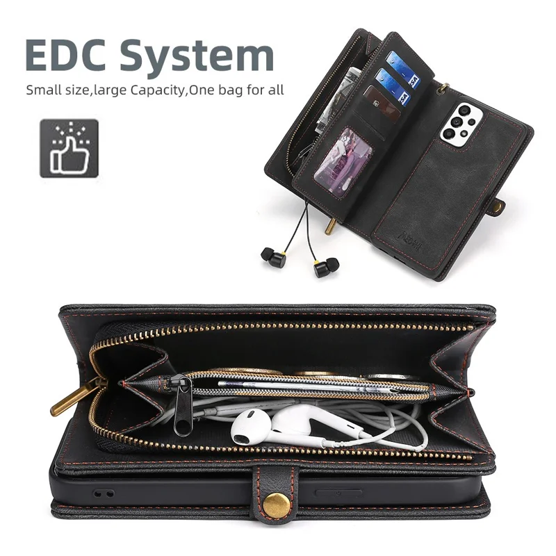 MEGSHI 017 Series For Samsung Galaxy A32 4G (EU Version) Detachable Leather Case Magnetic Absorption Zippered Wallet Shockproof Cover - Black