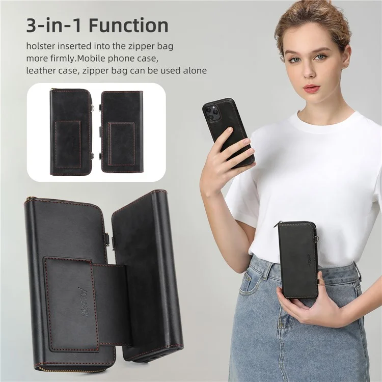 MEGSHI 020 Series for Xiaomi Mi 11 Lite 4G / 5G / 11 Lite 5G NE Detachable 2-in-1 Wallet PU Leather+PC+TPU Phone Case Stand Cover - Black
