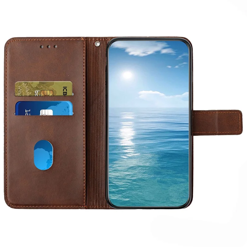 For Xiaomi Redmi Note 12 4G Line Imprinting Solid Color PU Leather Stand Case Wallet Phone Cover with Strap - Brown