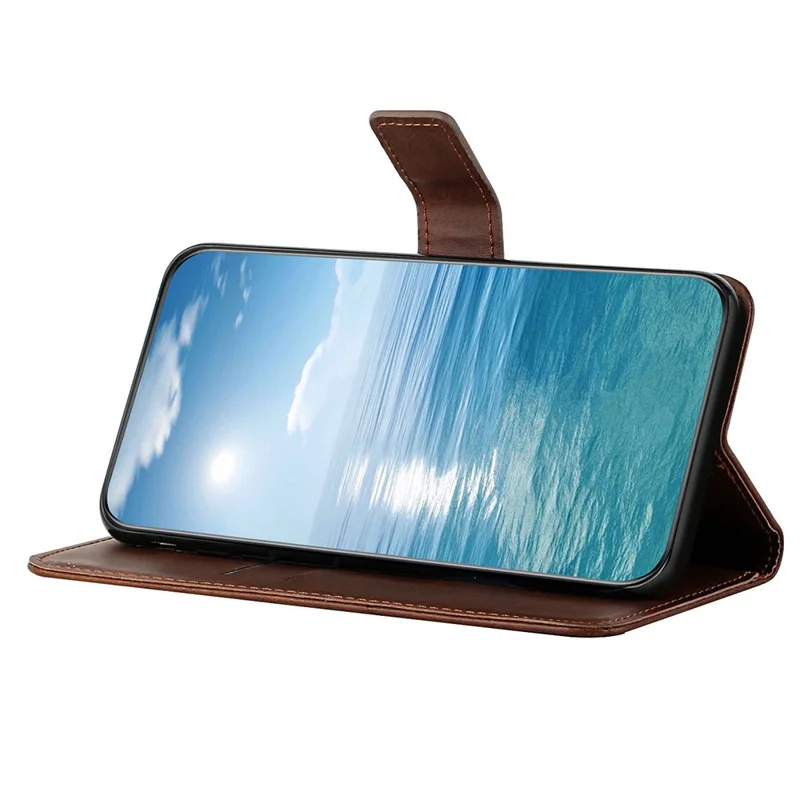 For Xiaomi Redmi Note 12 4G Line Imprinting Solid Color PU Leather Stand Case Wallet Phone Cover with Strap - Brown