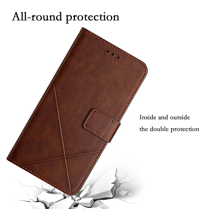 For Xiaomi Redmi Note 12 4G Line Imprinting Solid Color PU Leather Stand Case Wallet Phone Cover with Strap - Brown