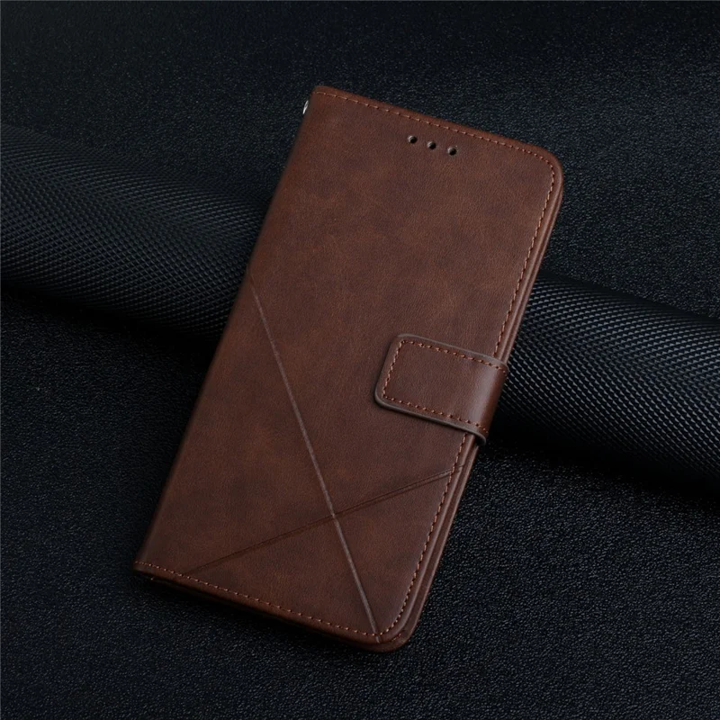 For Xiaomi Redmi Note 12 4G Line Imprinting Solid Color PU Leather Stand Case Wallet Phone Cover with Strap - Brown