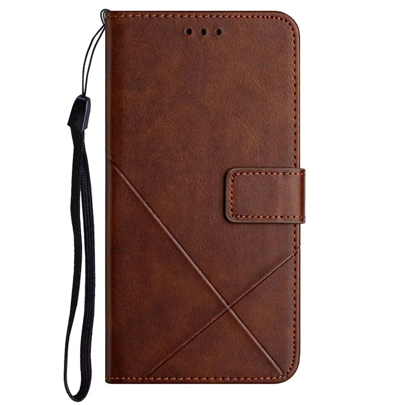 For Xiaomi Redmi Note 12 4G Line Imprinting Solid Color PU Leather Stand Case Wallet Phone Cover with Strap - Brown