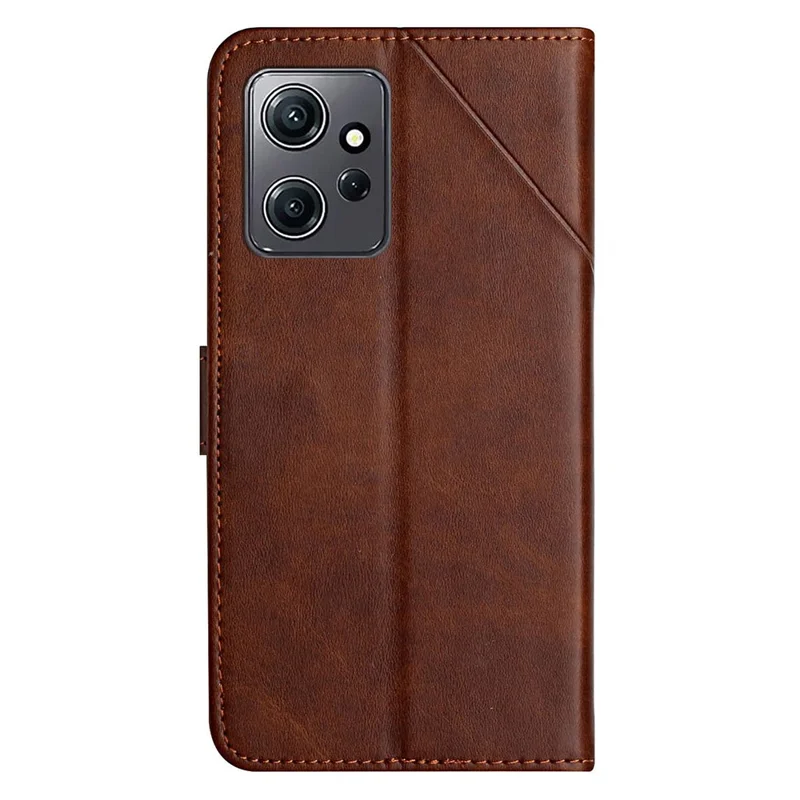 For Xiaomi Redmi Note 12 4G Line Imprinting Solid Color PU Leather Stand Case Wallet Phone Cover with Strap - Brown