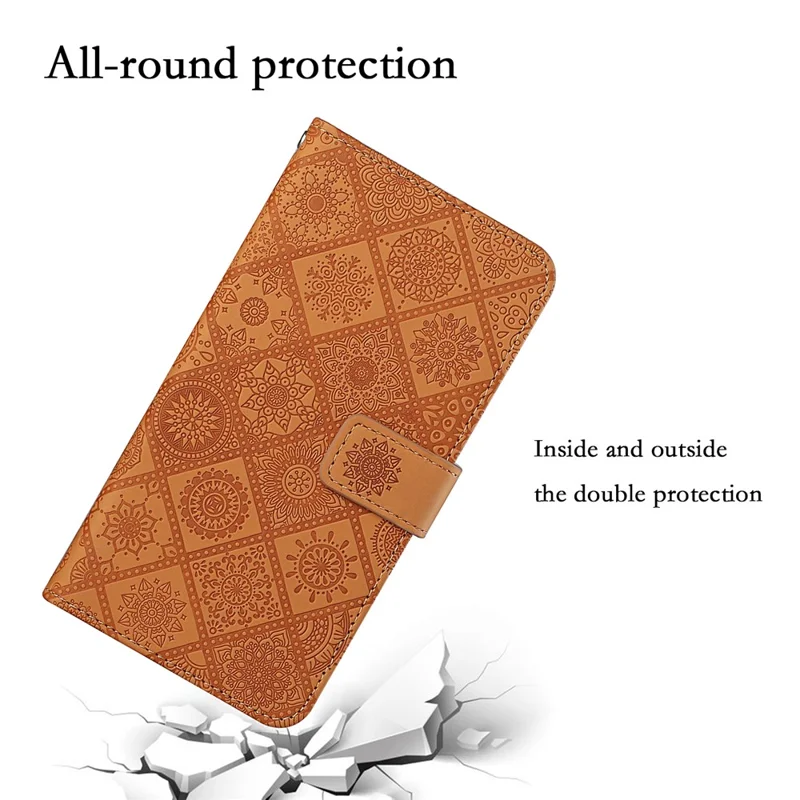 Per Xiaomi Redmi Note 12 4G Case Ethnic Style Phone Cover Imprinted Flower Pattern PU Leather Wallet Cover - Brown