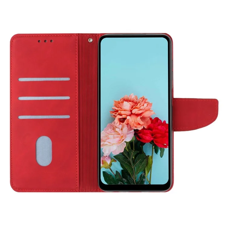 Para Xiaomi Redmi Note 12 4G Solid Color PU Leather Phone Case Stand Wallet Flip Cover with Strap - Red
