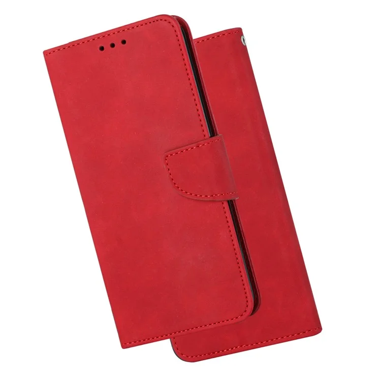 Para Xiaomi Redmi Note 12 4G Solid Color PU Leather Phone Case Stand Wallet Flip Cover with Strap - Red