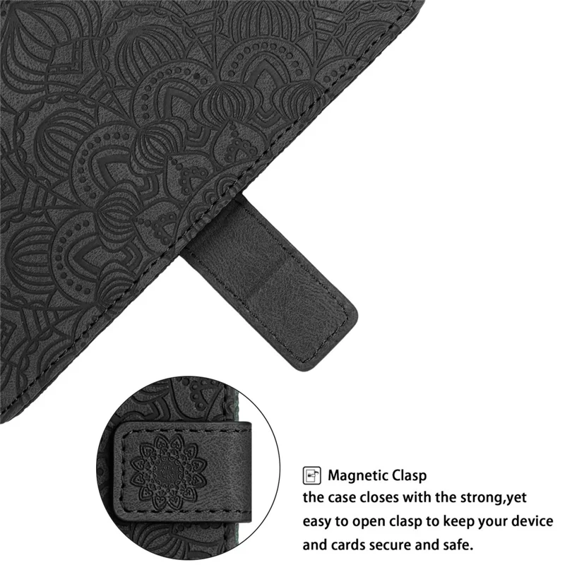 For Xiaomi Redmi Note 12 4G PU Leather Mandala Flower Imprinted Phone Case Wallet Stand Flip Cover - Black