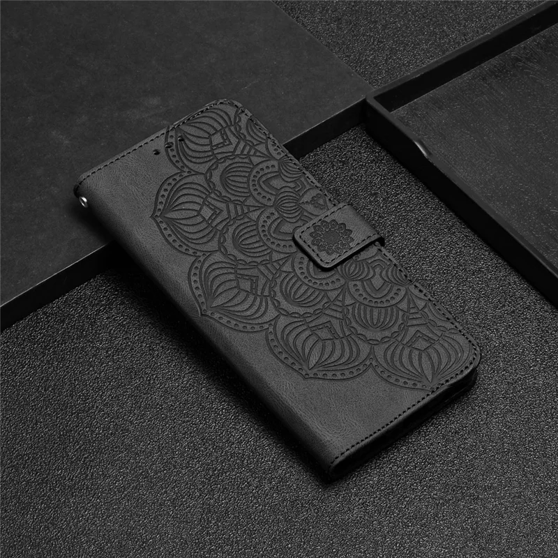 For Xiaomi Redmi Note 12 4G PU Leather Mandala Flower Imprinted Phone Case Wallet Stand Flip Cover - Black