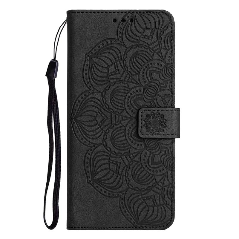 For Xiaomi Redmi Note 12 4G PU Leather Mandala Flower Imprinted Phone Case Wallet Stand Flip Cover - Black