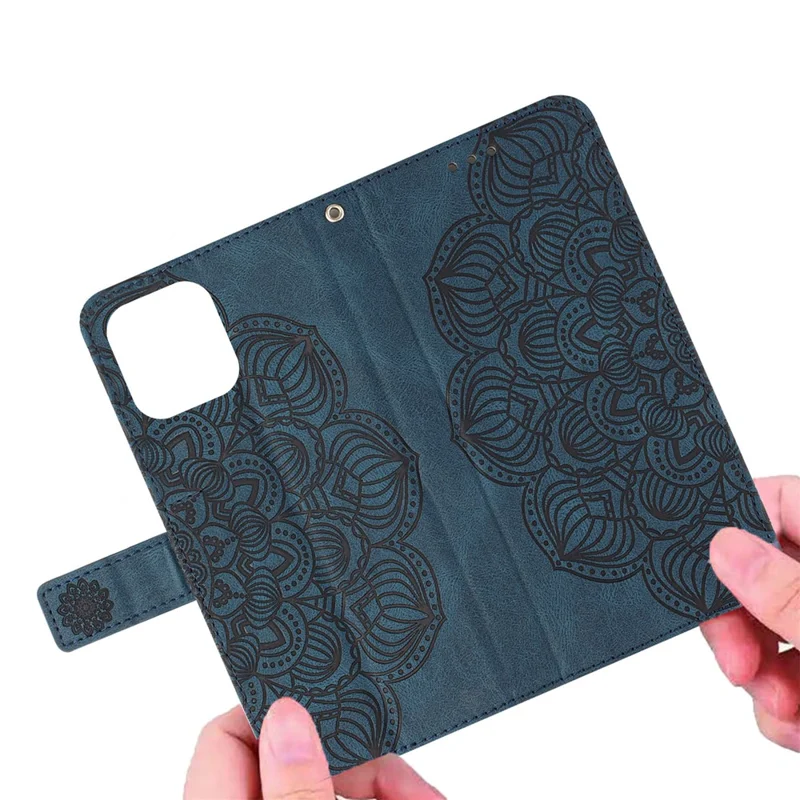 For Xiaomi Redmi Note 12 4G PU Leather Mandala Flower Imprinted Phone Case Wallet Stand Flip Cover - Blue