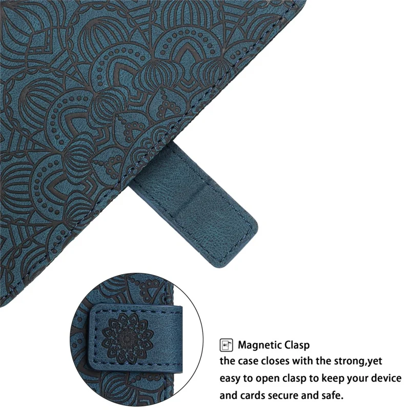 For Xiaomi Redmi Note 12 4G PU Leather Mandala Flower Imprinted Phone Case Wallet Stand Flip Cover - Blue