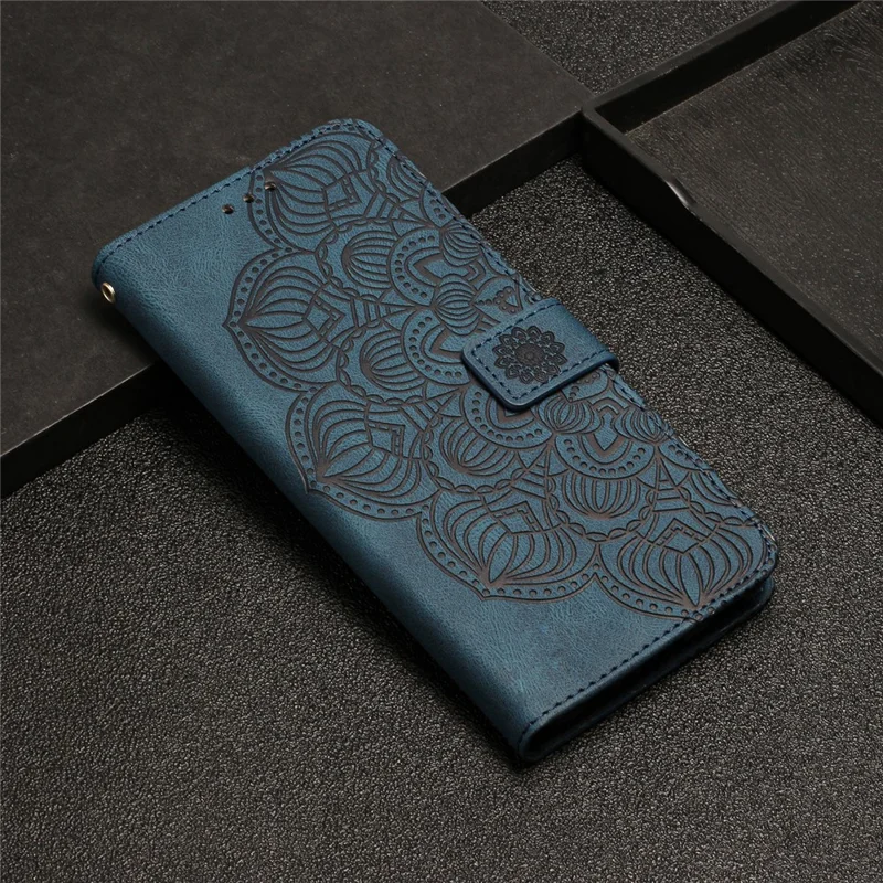For Xiaomi Redmi Note 12 4G PU Leather Mandala Flower Imprinted Phone Case Wallet Stand Flip Cover - Blue