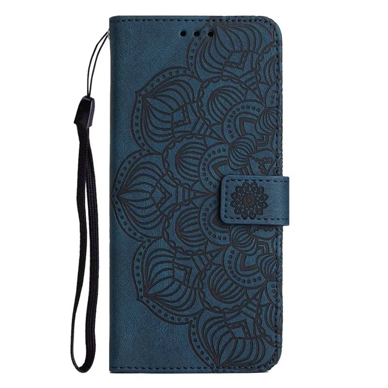 For Xiaomi Redmi Note 12 4G PU Leather Mandala Flower Imprinted Phone Case Wallet Stand Flip Cover - Blue