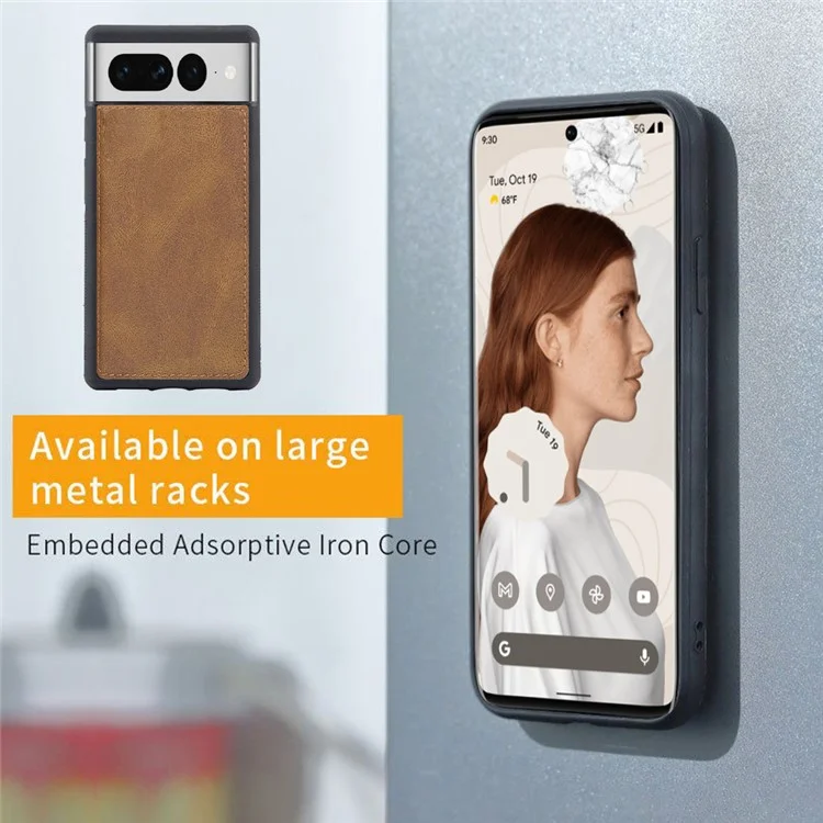 MEGSHI 017 Series PU Leather Phone Case per Google Pixel 7 Pro 5G Portafoglio Cerniera Magnetico Aspirazione Staccabile Cover - Marrone