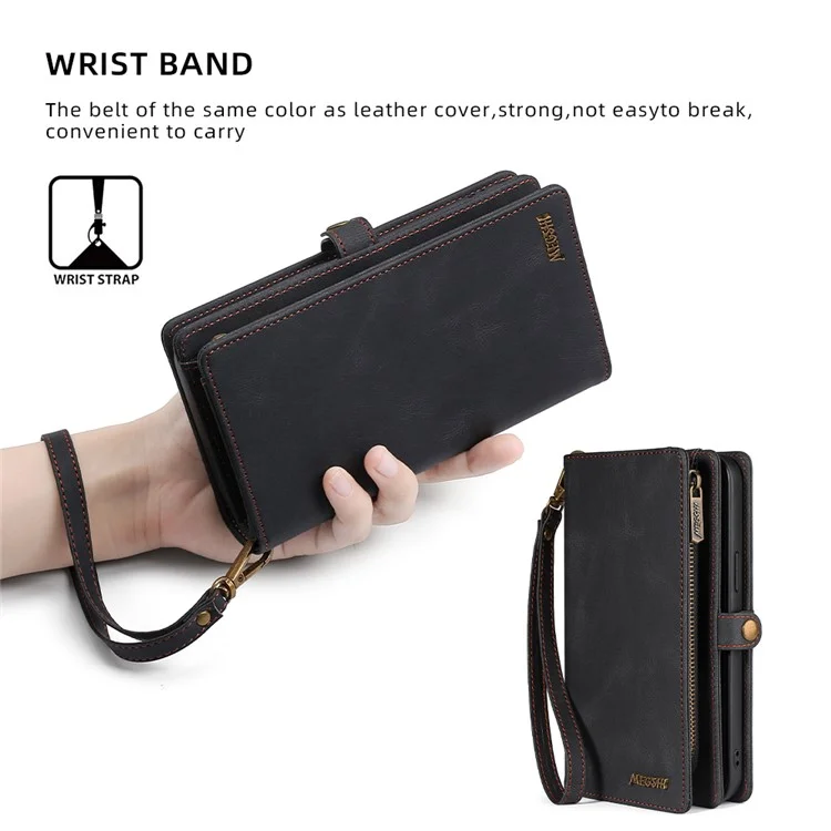 MEGSHI 017 Series For Google Pixel 7 5G Zipper Wallet Leather Case Magnetic Suction Detachable Cover - Black