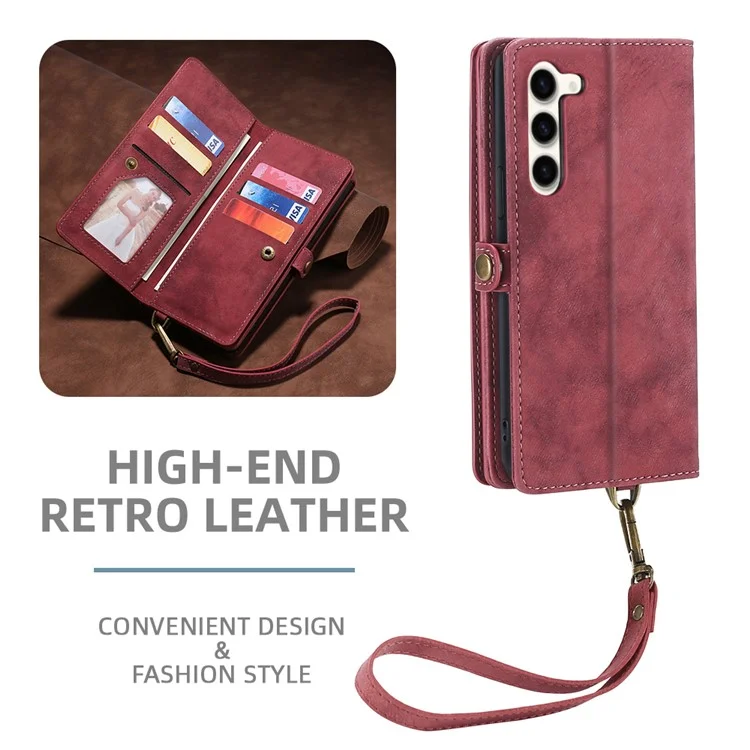 MEGSHI 021 Series For Samsung Galaxy S23 Phone Stand Cover Removable Leather Shell Wallet Magnetic Phone Case - Red