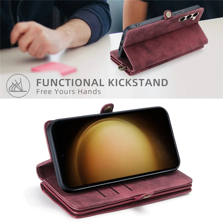 MEGSHI 021 Series For Samsung Galaxy S23 Phone Stand Cover Removable Leather Shell Wallet Magnetic Phone Case - Red