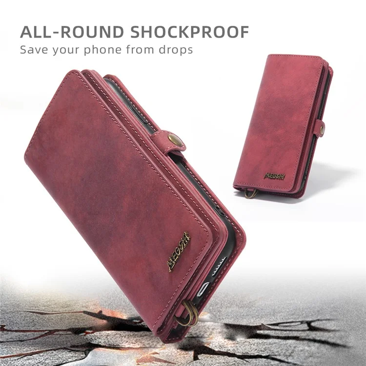 MEGSHI 021 Series For Samsung Galaxy S23 Phone Stand Cover Removable Leather Shell Wallet Magnetic Phone Case - Red