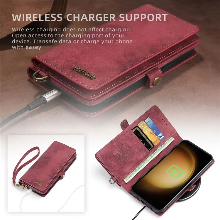 MEGSHI 021 Series For Samsung Galaxy S23 Phone Stand Cover Removable Leather Shell Wallet Magnetic Phone Case - Red