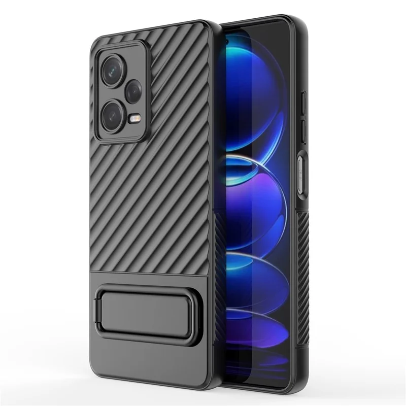 For Xiaomi Redmi Note 12 Pro 5G Rugged Phone Case Kickstand Anti-scratch Soft TPU Cover - Black