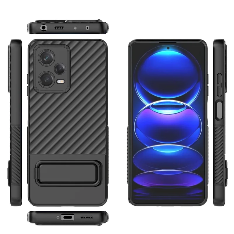 For Xiaomi Redmi Note 12 Pro 5G Rugged Phone Case Kickstand Anti-scratch Soft TPU Cover - Black