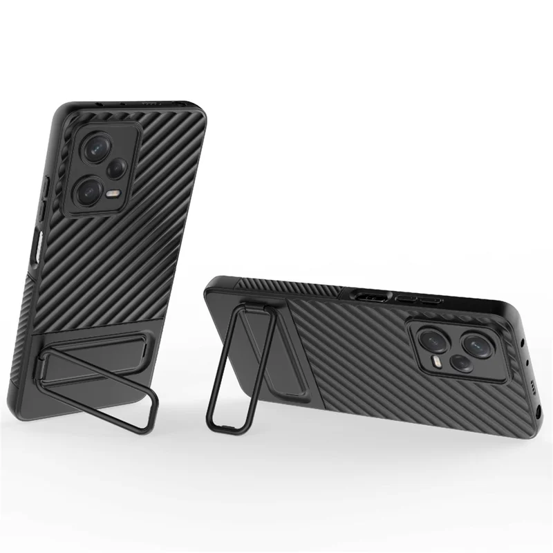 For Xiaomi Redmi Note 12 Pro 5G Rugged Phone Case Kickstand Anti-scratch Soft TPU Cover - Black
