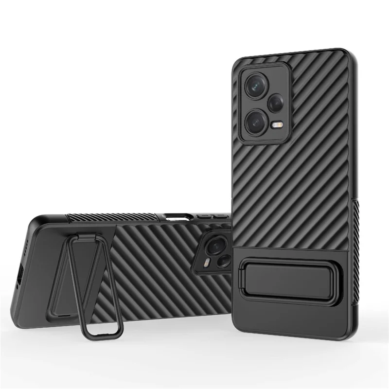 For Xiaomi Redmi Note 12 Pro 5G Rugged Phone Case Kickstand Anti-scratch Soft TPU Cover - Black