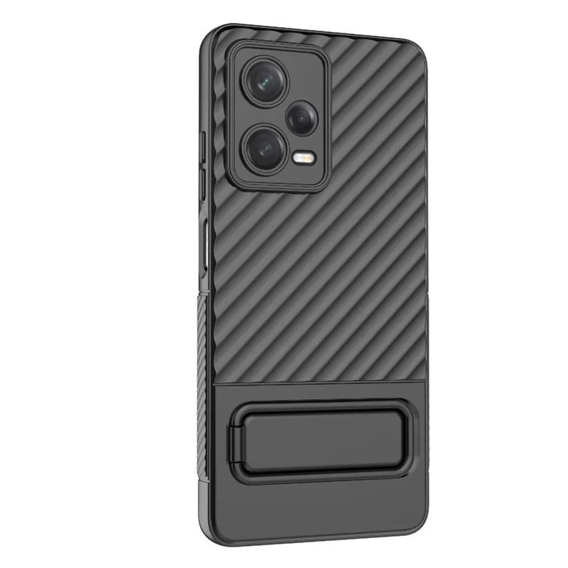 For Xiaomi Redmi Note 12 Pro 5G Rugged Phone Case Kickstand Anti-scratch Soft TPU Cover - Black