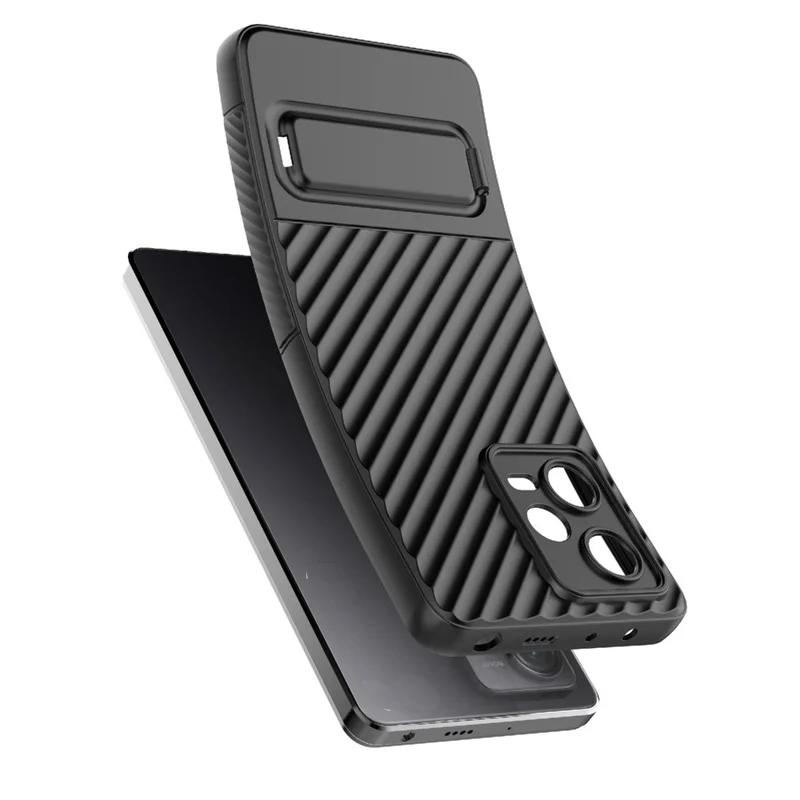 For Xiaomi Redmi Note 12 Pro 5G Rugged Phone Case Kickstand Anti-scratch Soft TPU Cover - Black