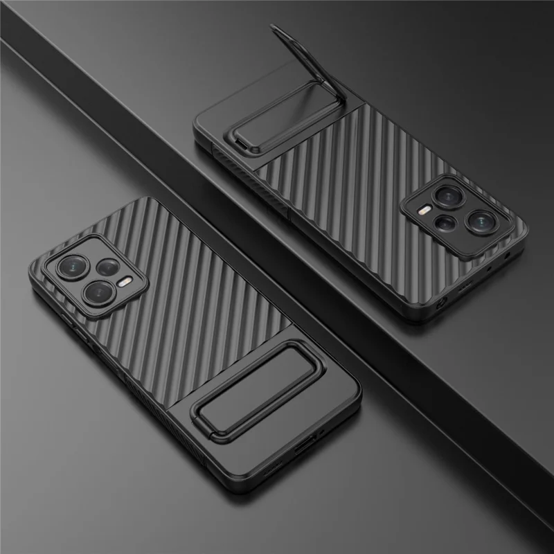 For Xiaomi Redmi Note 12 Pro 5G Rugged Phone Case Kickstand Anti-scratch Soft TPU Cover - Black