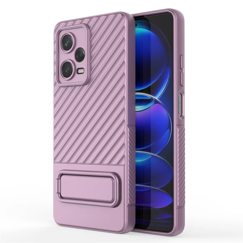 For Xiaomi Redmi Note 12 Pro 5G Rugged Phone Case Kickstand Anti-scratch Soft TPU Cover - Light Purple