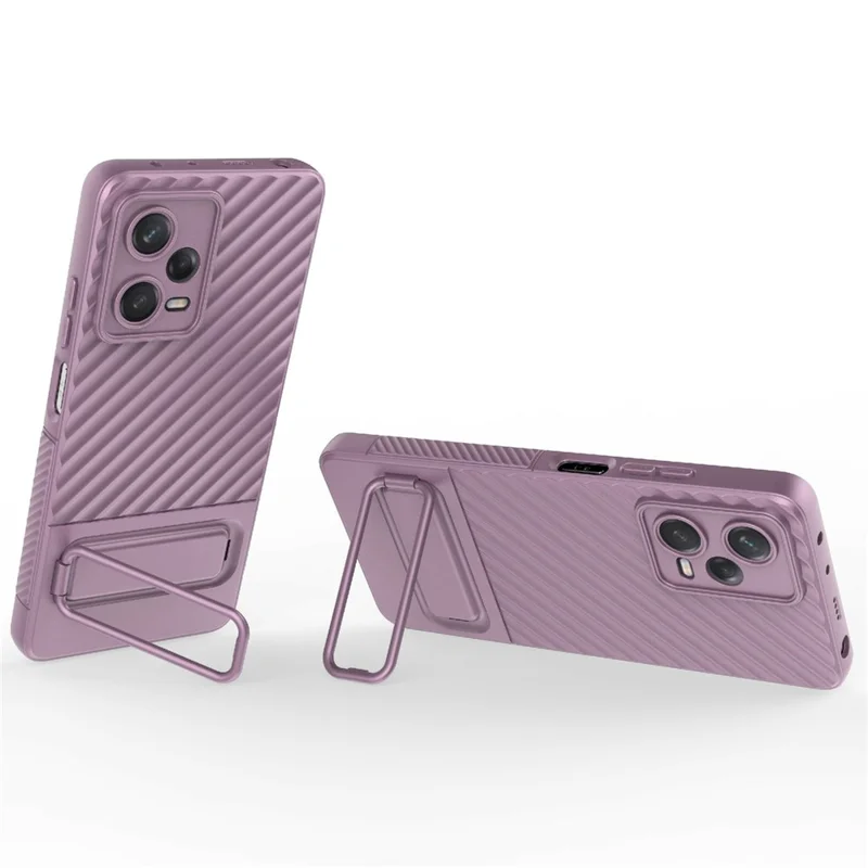 For Xiaomi Redmi Note 12 Pro 5G Rugged Phone Case Kickstand Anti-scratch Soft TPU Cover - Light Purple