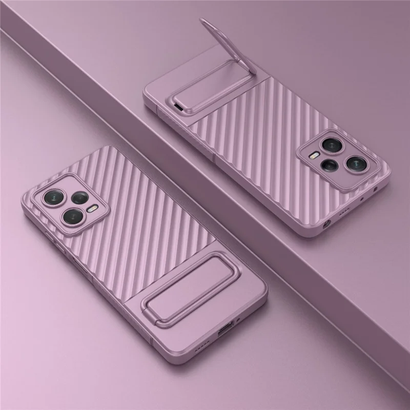 For Xiaomi Redmi Note 12 Pro 5G Rugged Phone Case Kickstand Anti-scratch Soft TPU Cover - Light Purple
