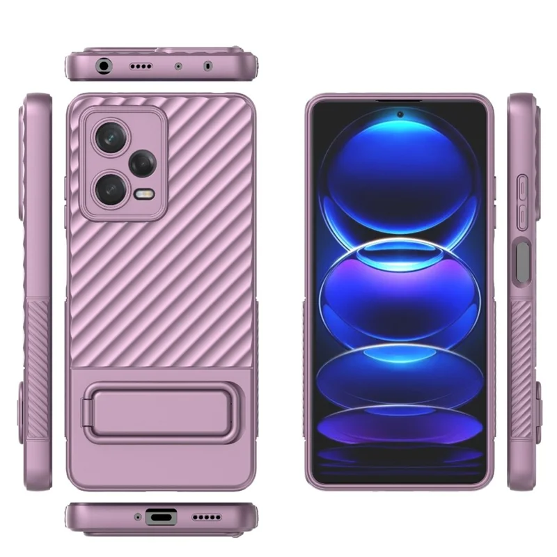 For Xiaomi Redmi Note 12 Pro 5G Rugged Phone Case Kickstand Anti-scratch Soft TPU Cover - Light Purple