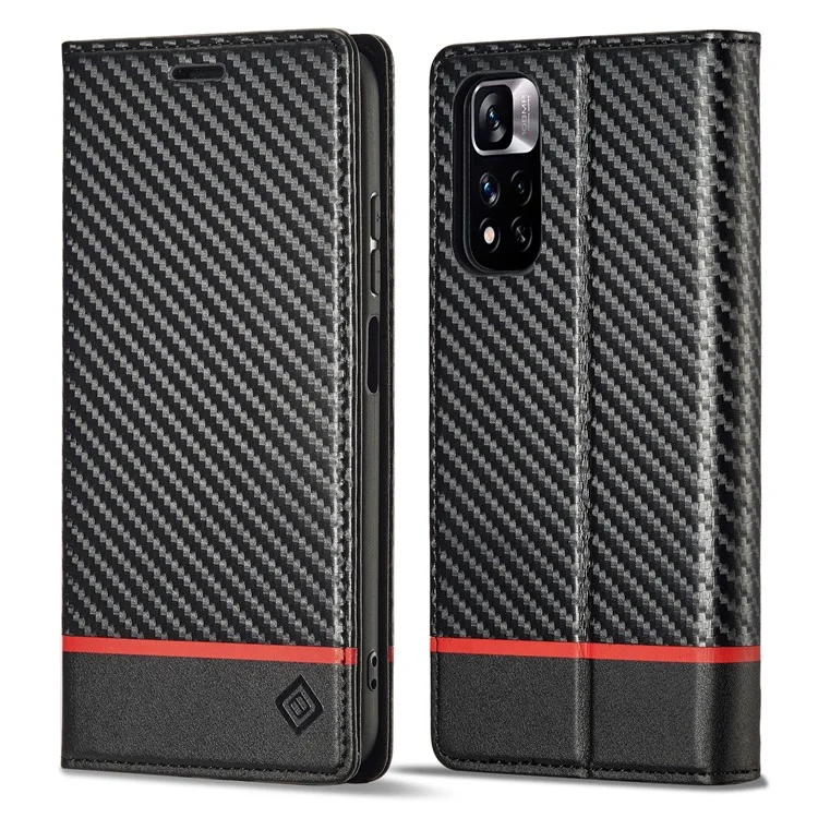 LC.IMEEKE Per Xiaomi Redmi Note 12 Pro 4G / Note 11 Pro 4G (Mediatek) / 5G (Qualcomm) Custodia Portafoglio in Pelle PU con Texture in Fibra di Carbonio - Righe Orizzontali