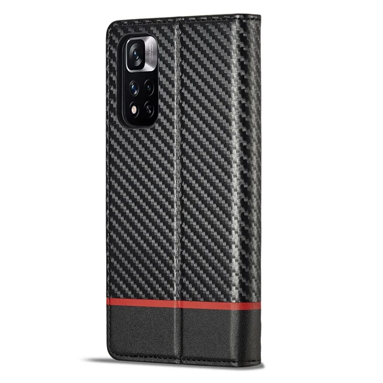 LC.IMEEKE Per Xiaomi Redmi Note 12 Pro 4G / Note 11 Pro 4G (Mediatek) / 5G (Qualcomm) Custodia Portafoglio in Pelle PU con Texture in Fibra di Carbonio - Righe Orizzontali