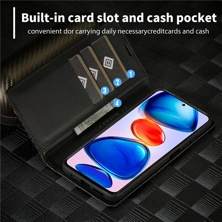 LC.IMEEKE Per Xiaomi Redmi Note 12 Pro 4G / Note 11 Pro 4G (Mediatek) / 5G (Qualcomm) Custodia Portafoglio in Pelle PU con Texture in Fibra di Carbonio - Righe Orizzontali