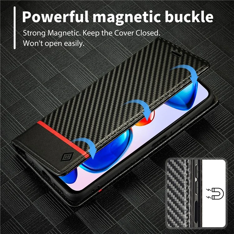 LC.IMEEKE Per Xiaomi Redmi Note 12 Pro 4G / Note 11 Pro 4G (Mediatek) / 5G (Qualcomm) Custodia Portafoglio in Pelle PU con Texture in Fibra di Carbonio - Righe Orizzontali