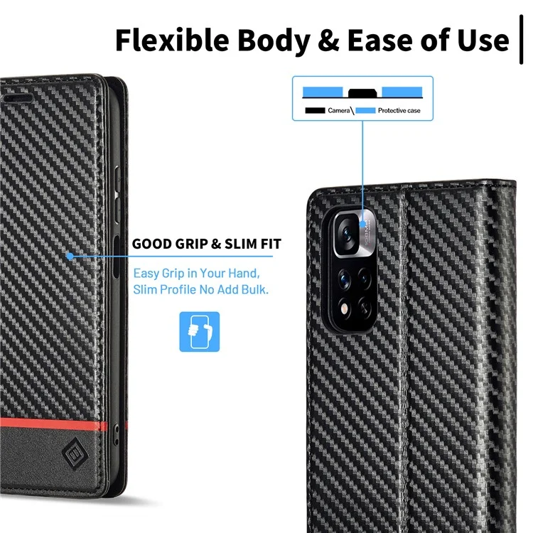 LC.IMEEKE Per Xiaomi Redmi Note 12 Pro 4G / Note 11 Pro 4G (Mediatek) / 5G (Qualcomm) Custodia Portafoglio in Pelle PU con Texture in Fibra di Carbonio - Righe Orizzontali