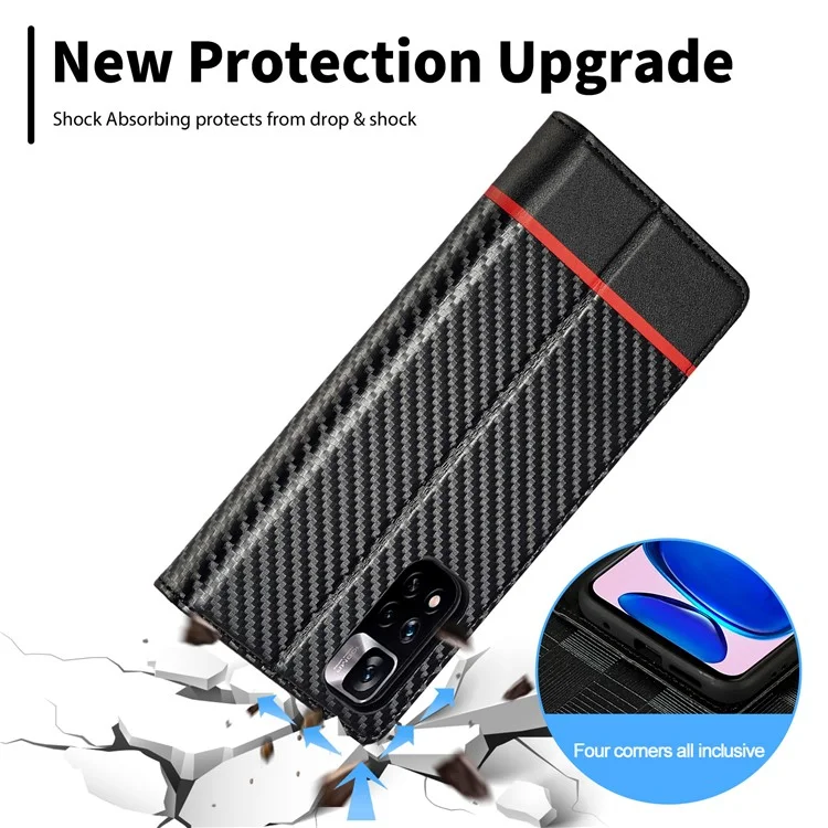 LC.IMEEKE Per Xiaomi Redmi Note 12 Pro 4G / Note 11 Pro 4G (Mediatek) / 5G (Qualcomm) Custodia Portafoglio in Pelle PU con Texture in Fibra di Carbonio - Righe Orizzontali