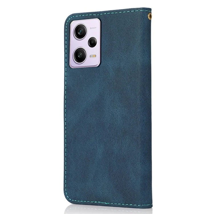Для Xiaomi Poco X5 Pro 5G / Redmi Note 12 Pro Speed 5G / 12 Pro 5G Anti-drop Stand Case Splicing PU Leather Wallet Phone Cover - Синий / Зеленый