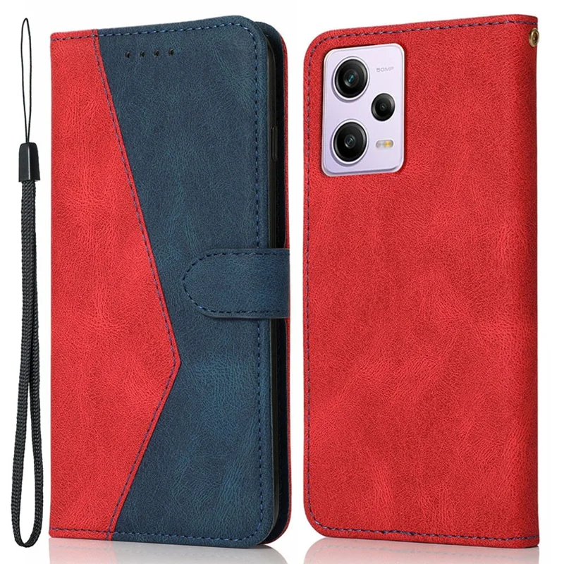 For Xiaomi Poco X5 Pro 5G / Redmi Note 12 Pro Speed 5G / 12 Pro 5G Anti-drop Stand Case Splicing PU Leather Wallet Phone Cover - Red / Blue