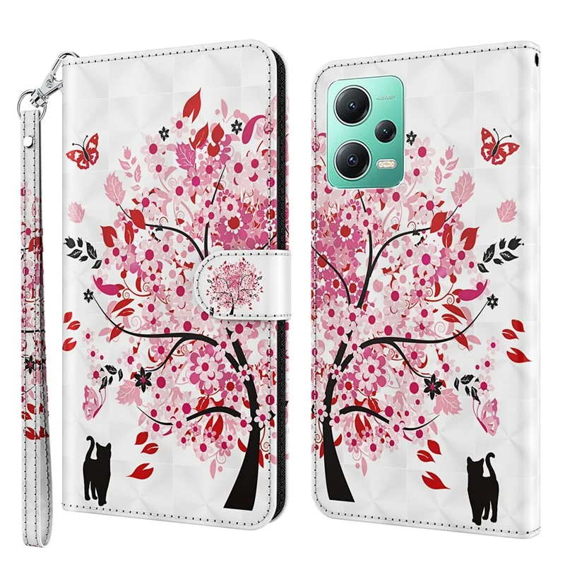 For Xiaomi Redmi Note 12 5G (China) / (India) / (Global) / Poco X5 5G Leather Phone Case 3D Pattern Printing Stand Wallet Cover - Wish Tree