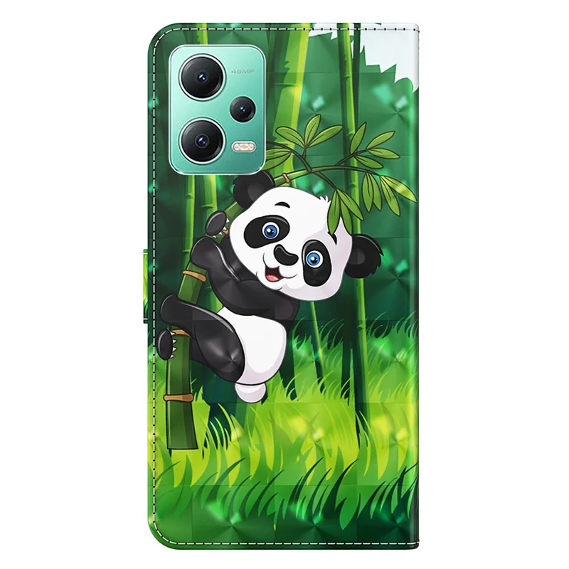 For Xiaomi Redmi Note 12 5G (China) / (India) / (Global) / Poco X5 5G Leather Phone Case 3D Pattern Printing Stand Wallet Cover - Panda Climbing