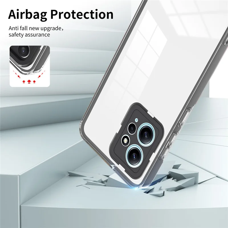 For Xiaomi Redmi Note 12 4G TPU Backplate + PC Frame + PC Camera Ring Mobile Case 3-in-1 Transparent Cover - Black